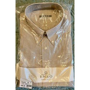 ENRO Dress Shirt Vintage Brown Black Check Half Sleeve Kaufman's 18 Neck Tall